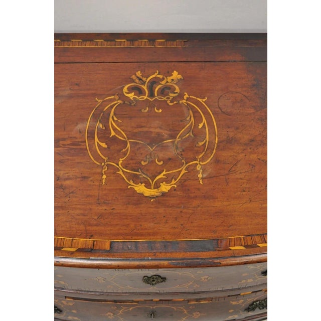 Antique French Louis XV Style Marquetry Inlay Walnut Bombe Commode Chest Dresser For Sale - Image 4 of 12