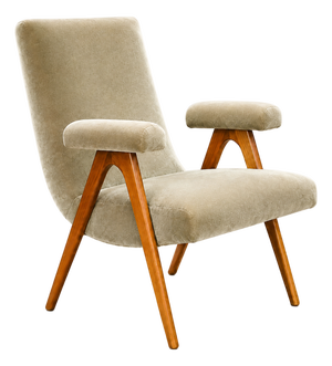 Brazilian Modern Armchair in Sage-Greige Mohair and Hardwood, Brazil, 1950s