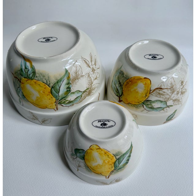 Vintage Set of 3 Maxcera Corp. "Watercolor Lemon" Ceramic Nesting Bowls For Sale - Image 17 of 18