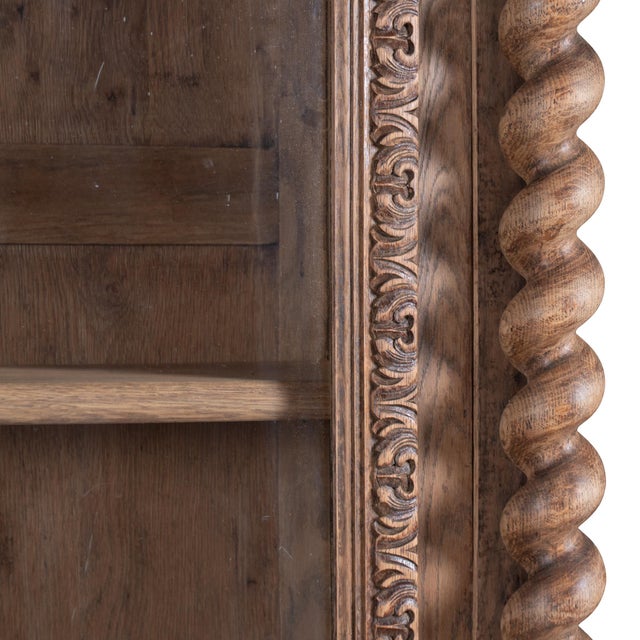 Brown 19th-Century Large French Bleached Oak Bookcase Display Cabinet For Sale - Image 8 of 14