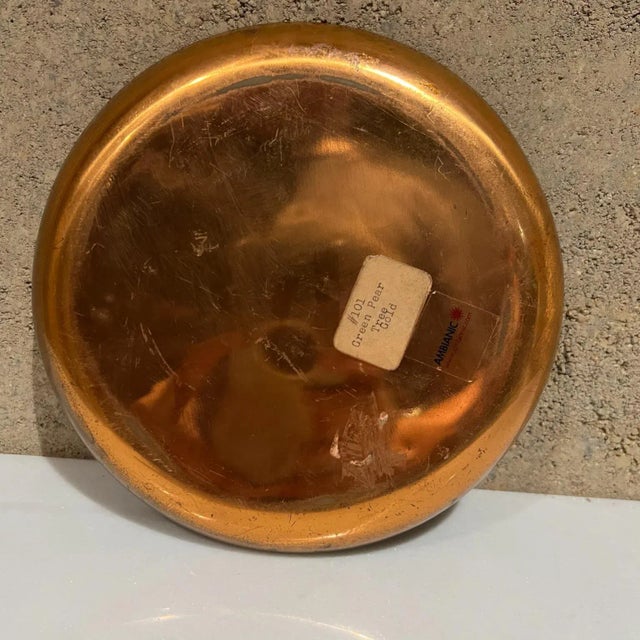 Metal 1960s Modernist Green Pear on Gold Copper Enamel Plate For Sale - Image 7 of 11