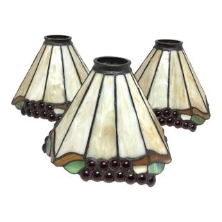 1990s Set of Three (3) Tiffany Style Slag Glass Lamp Shades Multicolor For Sale
