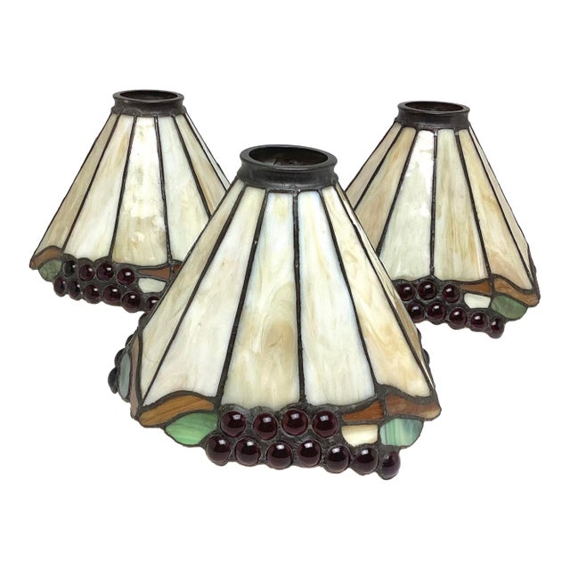 1990s Set of Three (3) Tiffany Style Slag Glass Lamp Shades Multicolor For Sale