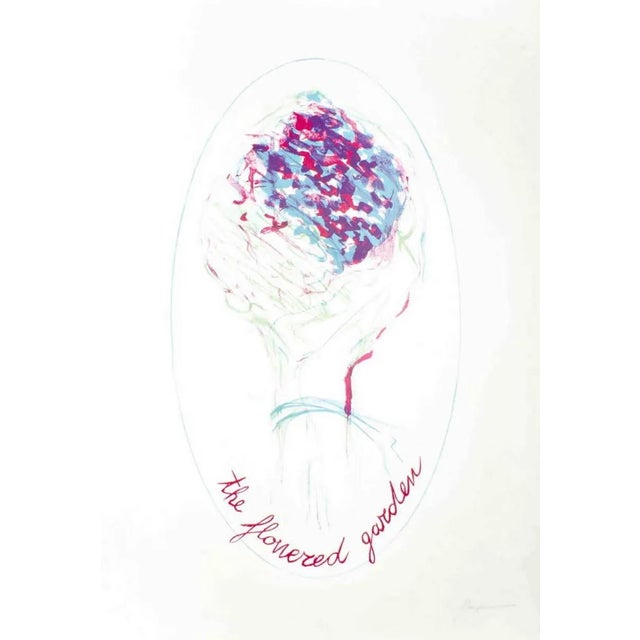 The Flowered Garden - Original Lithograph by Ernesto Treccani Late 1900 For Sale