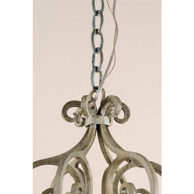 Vintage Mid 20th Century French Painted Iron 6 Light Chandelier with S-Scrolls Neutral Grey Color For Sale In Atlanta - Image 6 of 7