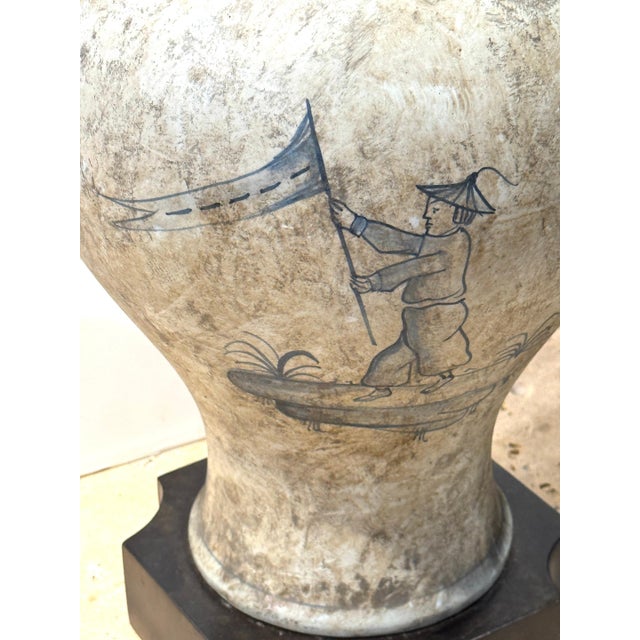 Pair of Deft-Style Chinoiserie Urn Lamps with Banner-Bearer Decoration For Sale - Image 17 of 18
