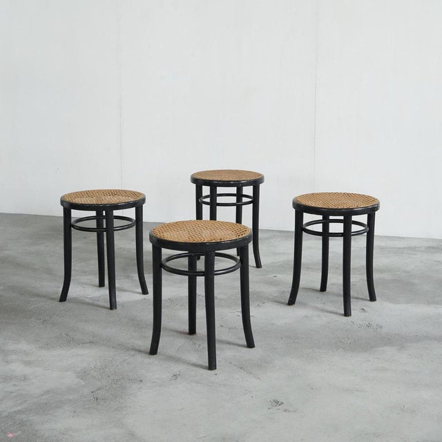 Vintage Stools in Lacquered Wood and Webbing, 1970s, Set of 4 For Sale - Image 3 of 11