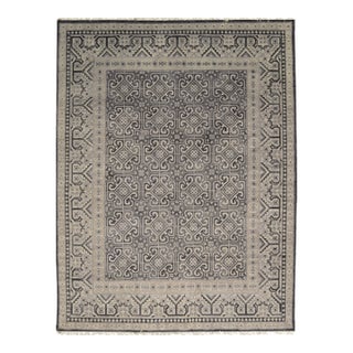 9x12 Rhea Elena Purple Traditional Geometric Hand Knotted Wool Carpet Rug For Sale