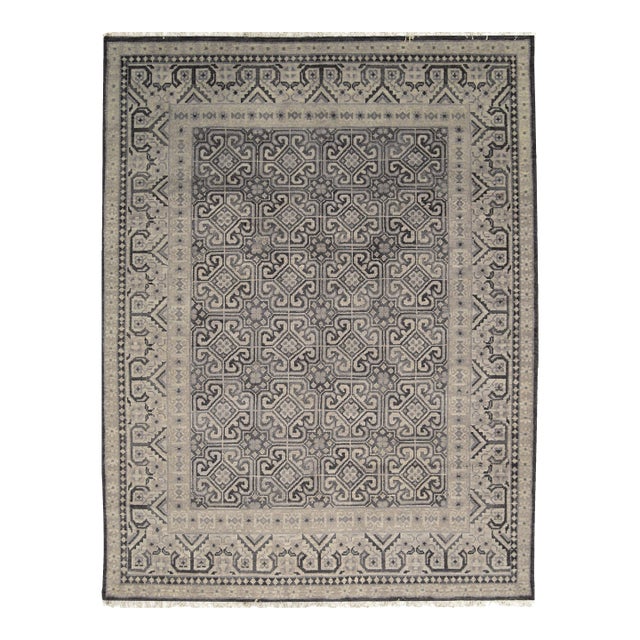 9x12 Rhea Elena Purple Traditional Geometric Hand Knotted Wool Carpet Rug For Sale