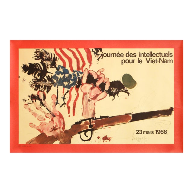1968 Original French Political Poster, Journée Des Intellectuels Pour Le Vietnam (Bird) - Rebeyrolles For Sale