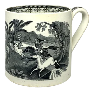 19th Century Egersunds Fayance Fabric Norwegian Ceramic Horse Round Up Mug