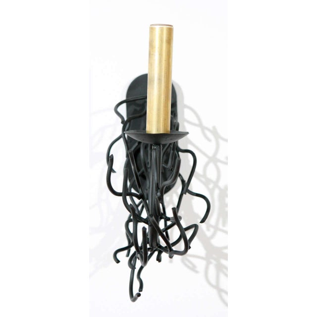 1970s Faux Coral Black Single Arm Sconces - a Pair For Sale - Image 5 of 7