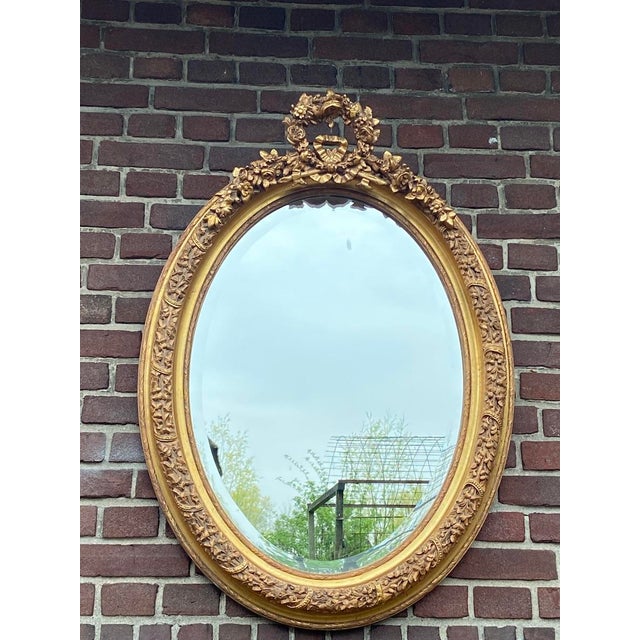 1970 French Louis XVI Gold Beech Oval Wall Mirror - 1 Pc For Sale - Image 12 of 12