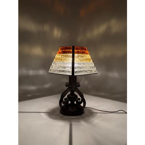 Mid-Century Table Lamp Iron and Hammered Glass Longobard Style, Italy, 1970s For Sale - Image 6 of 14