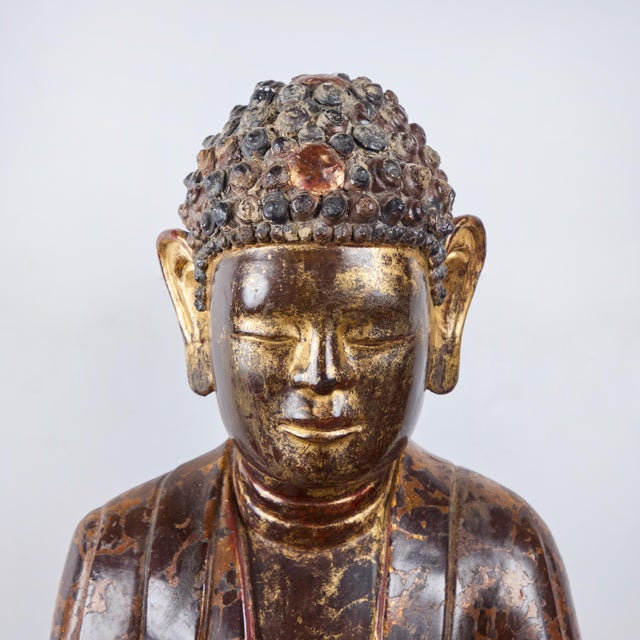 Late 20th Century Late 20th Century Painted and Parcel Gilt Seated Buddha with Presentation Stand For Sale - Image 5 of 8