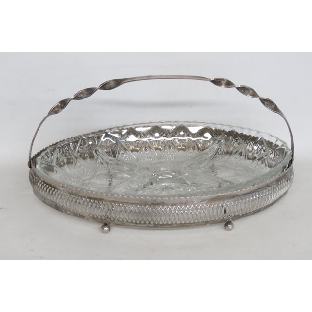 Mid 20th Century Mayell Queen Anne Divided Glass Dish on Footed Silver Plated Handled Stand For Sale - Image 12 of 15