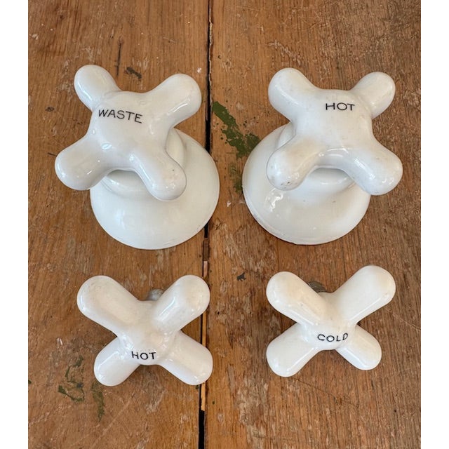 White Vintage Porcelain Bathroom Faucet Knobs & Escus For Sale - Image 8 of 8