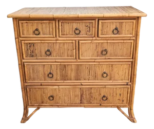 Late 20th Century Chinoiserie Safari Style Bamboo and Rattan Chest of Drawers Milling Road by Baker