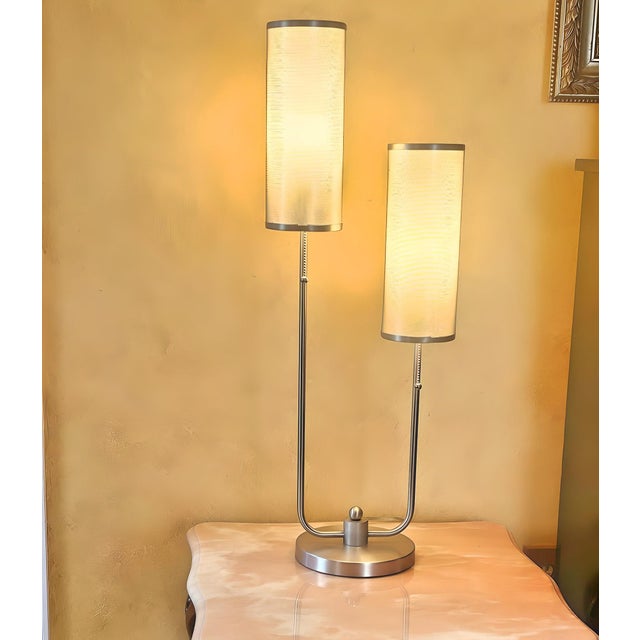 2000 - 2009 Anthony California Styled Modern Nickel Double Mesh Lamp For Sale - Image 5 of 12