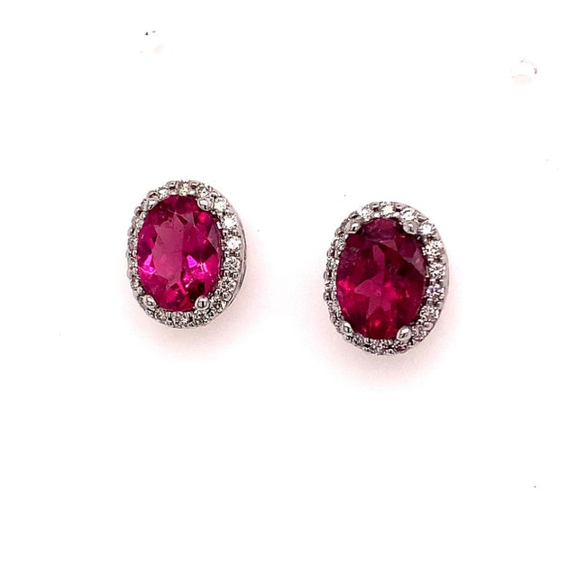Traditional Tourmaline Diamond Stud Earrings 14k Gold 2.27 TCW Certified For Sale - Image 3 of 8