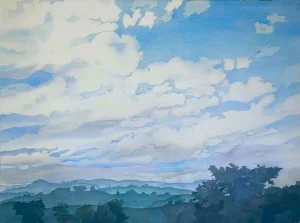 "Upstate Afternoon" Contemporary Abstract Mountain Landscape Watercolor Painting by Deborah Dorsey