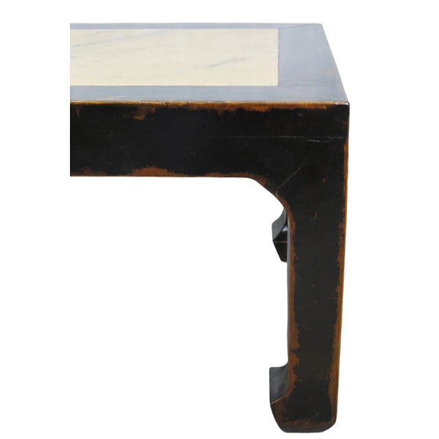 Marble Top Square and Distressed Black Vintage Accent or Side Table or Coffee Table, 18"h For Sale - Image 4 of 6