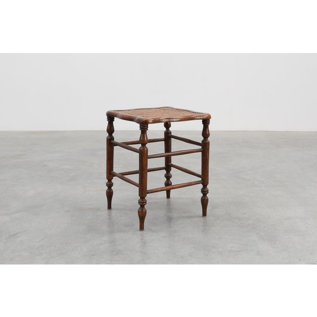 Antique French Wooden Stool with Cane Seat, 19th Century For Sale - Image 3 of 11