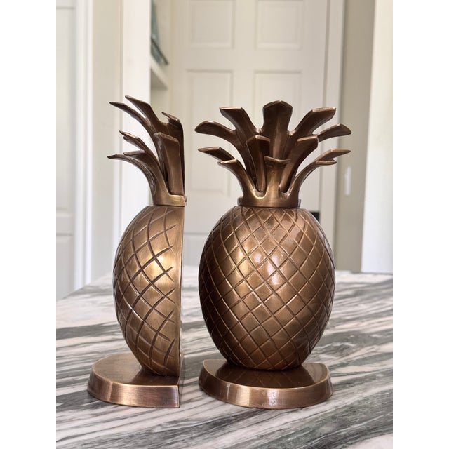 Brass Vintage Brass Pineapple Book Ends - A Pair For Sale - Image 8 of 10
