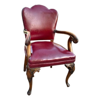Carved Wood Library Chair Vintage English Regency Style 40s For Sale