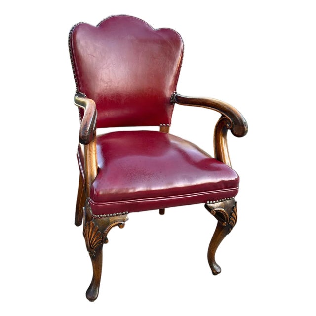 Carved Wood Library Chair Vintage English Regency Style 40s For Sale