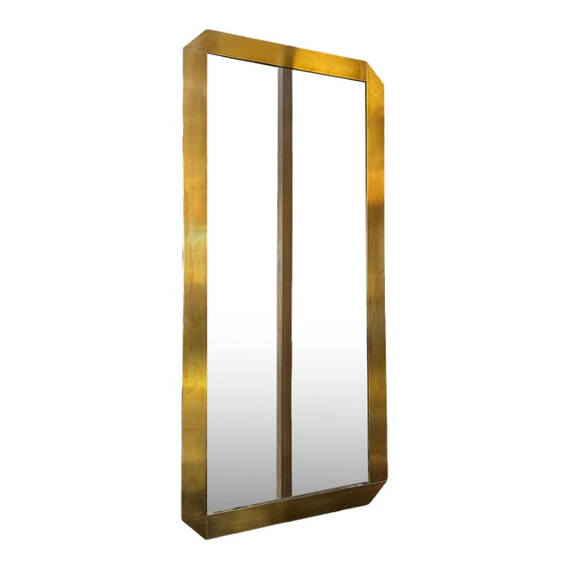 1970s Italian Brass Framed Geometric Mirror For Sale