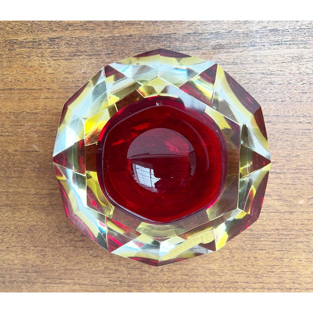 Vintage Italian Red and Yellow Sommerso Murano Glass Bowl, 1970s, in Very Good conditions. Designed 1970 to 1979