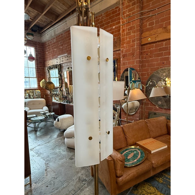 Brass 1950s Angelo Lelii Opaline Glass Floor Lamp For Sale - Image 8 of 13