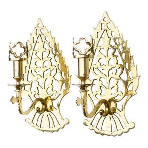 Pair of Large Mid 20th Century Gothic Revival Brass Candle Sconces by Baldwin Usa