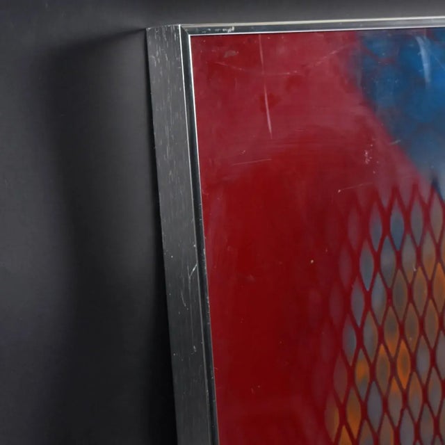 Jack Beckemeyer 1976 Large Red Blue Orange and Yellow Printed Acetate Painting For Sale - Image 9 of 9