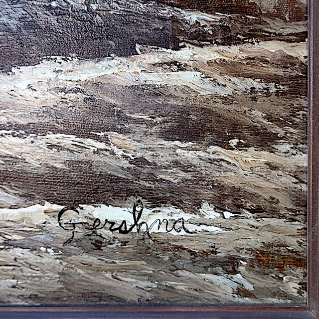 Sky Blue Mid-Century Vintage Monterey "Lone Cypress" Coastal Original Oil Painting Signed Gershna For Sale - Image 8 of 9