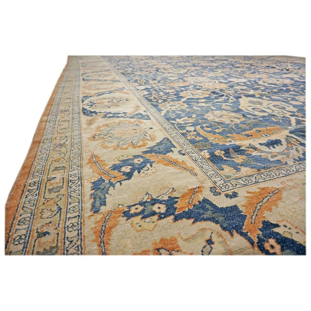 Vintage Egyptian Sultanabad Wool 13x21 Blue, Ivory, & Orange Handmade Oversized Area Rug #1143944 For Sale - Image 12 of 12