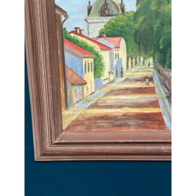 Kerstin Grufman, City Street with Church Tower, 1945, Oil Painting on Panel, Framed For Sale - Image 6 of 12
