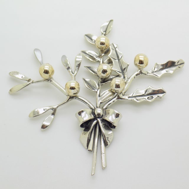 Vintage Italian Handmade Genuine Sterling Silver 925 Christmas Holly and Mistletoe Figurine, 1980s For Sale - Image 15 of 15