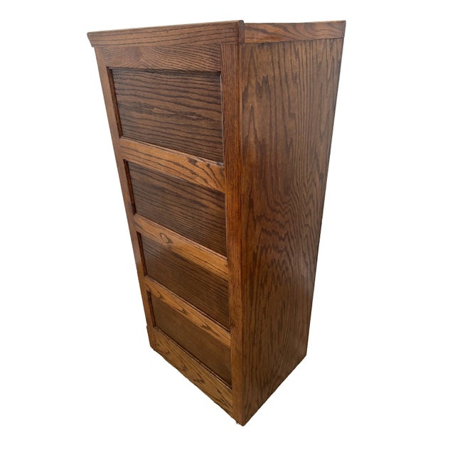 1970s Vintage Tiger Oak File Cabinet Four Drawers One Locks Paneled Sides Legal Size For Sale - Image 5 of 11