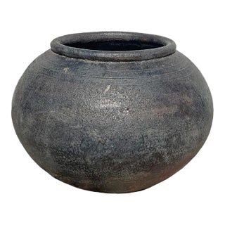 Capria Black Earth Ware Vintage Pot Planter For Sale