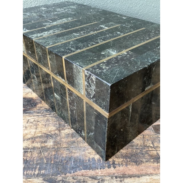 Mid-Century Modern Vintage Tessellated Brass and Stone Box For Sale - Image 3 of 12