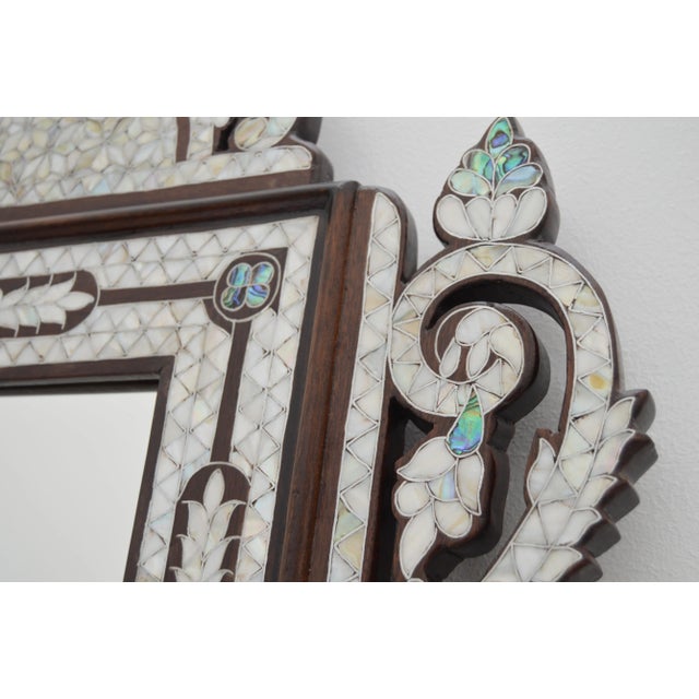 Vintage Hand-Carved Mother-Of-Pearl Inlaid Console Table & Mirror Set For Sale - Image 11 of 13