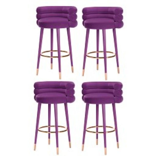 Set of 4 Marshmallow bar stools, Royal Stranger Dimensions: 100 x 70 x 60 cm Materials: Velvet upholstery, brass Available...