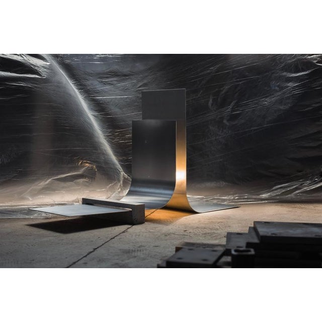 Contemporary Collision 3.0 Floor Lamp in Aluminum and Travertine by D´ARK Atelier For Sale - Image 3 of 7