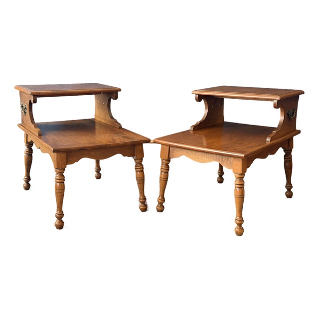 Mid 20th Century Heywood-Wakefield "Old Colony" Solid Maple Step Tables - A Pair For Sale