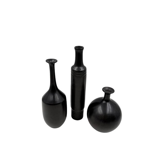 Mid-Century Set of 3 Black Bucchero Ceramic Vases, Sebastiani Gubbio Italy 1960s For Sale - Image 6 of 12