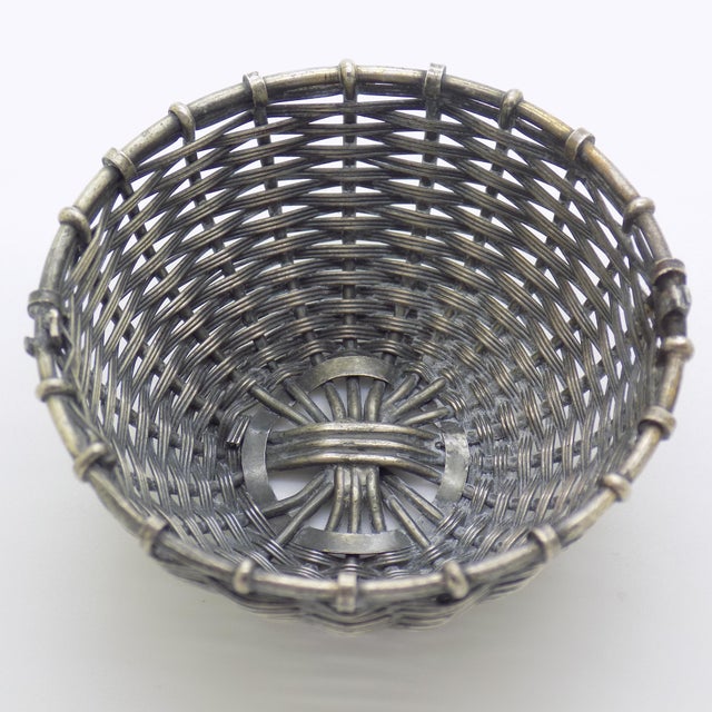 1970s Vintage Italian Woven Basket Dollhouse Miniature in Silver 800, 1970s For Sale - Image 5 of 12