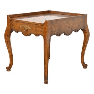 Baker Furniture French Provincial Louis XV Carved Oak and Burl Wood Tea Table or Occasional Side Table, Circa 1960s For Sale