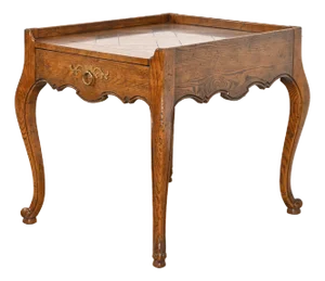Baker Furniture French Provincial Louis XV Carved Oak and Burl Wood Tea Table or Occasional Side Table, Circa 1960s